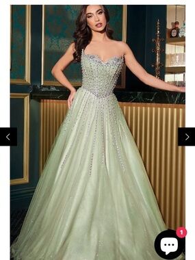 Elegant Strapless Beaded Ball Gown Dress in Pale Green